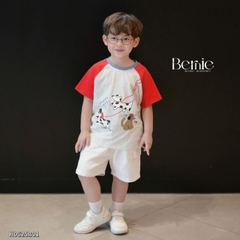 Set bộ tay ngắn raplang cho bé trai áo thun cotton họa tiết Happy Dog và quần short đùi kaki 1 đến 7 tuổi BERNIE H0625B01