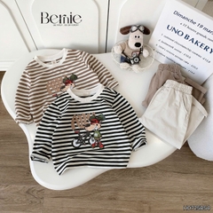 Set bộ tay dài kẻ sọc ngang phối màu họa tiết hình in dễ thương kèm quần dài kaki cho bé trai size 1 đến 7 tuổi BERNIE H0725B54