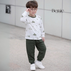 Set bộ thun tay dài cho bé trai áo thun họa tiết in trần ô tô kèm quần dài 9 tới 28kg BERNIE H0725B28