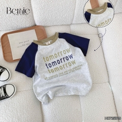 Set bộ tay ngắn raplang phối màu áo thun họa tiết Tomorrow và quần short jean bé trai 1 đến 7 tuổi BERNIE H0725B19