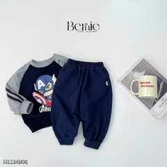 Set bộ dài cho bé trai tay áo raplang phối màu họa tiết siêu anh hùng kèm quần dài 1 đến 7 tuổi BERNIE H1124B08