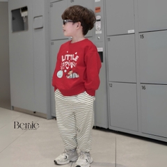 Set bộ nỉ dài tay họa tiết in chữ Little kèm quần dài kẻ ngang cho bé trai size 1 đến 7 tuổi BERNIE H0625B20