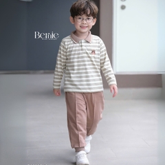 Set bộ polo tay dài kẻ ngang họa tiết thêu cáo nhỏ kèm quần dài cho bé trai size 1 đến 7 tuổi BERNIE T0625B46