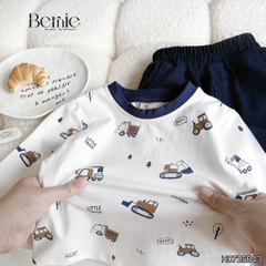 Set bộ thun cho bé trai tay dài áo thun họa tiết in trần xe cẩu kèm quần dài da cá size 9 tới 28kg BERNIE H0725B43