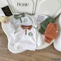 Set bộ polo thun cotton dài tay áo polo họa tiết hình in kèm quần dài cho bé trai size 9 tới 28kg BERNIE T0725B35