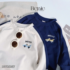 Set bộ thun cotton phối màu tay áo raplang dài cho bé trai họa tiết thêu Driver kèm quần dài 9 tới 28kg BERNIE H0725B67