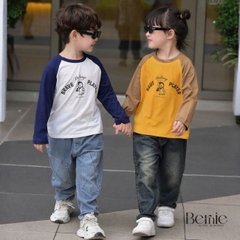 Áo thun áo phông dài tay raplang họa tiết Penguin unisex cho bé trai bé gái đi học đi chơi 9 đến 28kg BERNIE T0725A37