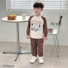 Set bộ thun cotton dài tay cho bé trai áo thun họa tiết hình in dễ thương kèm quần dài size 9 tới 28kg BERNIE H0725B70