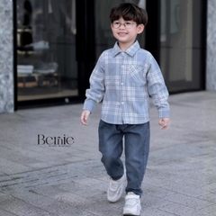 Set bộ bé trai áo sơ mi dài tay kẻ Coolboy kèm quần jean dài size 9 tới 28kg BERNIE H0725B79