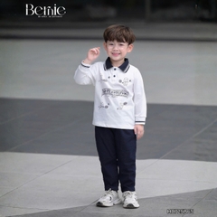 Set bộ polo bé trai dài tay áo polo cổ dệt họa tiết hình in kèm quần dài size 9 tới 25kg BERNIE H0725B65