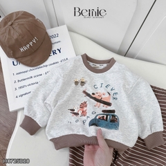 Set bộ nỉ dài tay họa tiết hoạt hình Clever kèm quần dài kẻ ngang cho bé trai size 9 tới 28kg BERNIE H0725B20