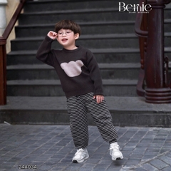 Áo len dài tay thêu phối màu hình mặt gấu dễ thương cho bé trai bé gái 1 đến 7 tuổi BERNIE 24A034