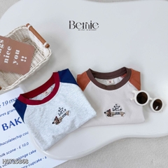 Set bộ thun dài tay áo raplang phối màu họa tiết thêu cún hello kèm quần dài size 9 tới 28kg BERNIE H0725B68