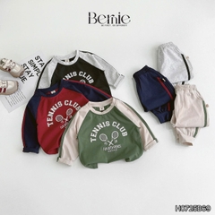 Set bộ bé trai áo thun cotton tay dài raplang phối màu họa tiết tennis thể thao kèm quần dài size 9 tới 28kg BERNIE H0725B69