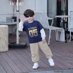 Set bộ bé trai áo thun cotton tay dài phối màu họa tiết Bothing kèm quần gió dài size 12 tới 28kg BERNIE T0925B45Đ