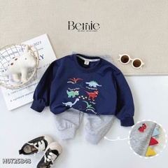 Set bộ Tiny Dino thun da cá dài tay phối màu họa tiết khủng long kèm quần dài size 9 tới 28kg BERNIE H0725B48