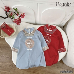 Set bộ áo dài bé trai kèm quần chất lụa phối họa tiết thêu gấm Phúc Lộc mặc Tết size 9 đến 25kg BERNIE H0925B22