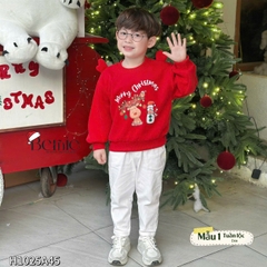 Áo Noel màu đỏ áo thun Giáng sinh dài tay phối sừng tuần lộc 3D trên vai cho bé trai bé gái size 1 đến 7 tuổi BERNIE H1025A45