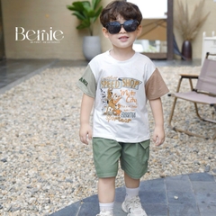 Set bộ tay ngắn phối màu họa tiết hoạt hình Motor City cho bé trai kèm quần short size 9 tới 28kg BERNIE H0325B35