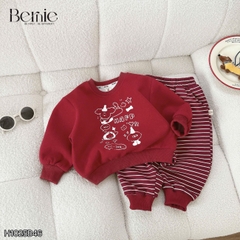 Set bộ nỉ dài tay màu đỏ họa tiết Happy Pup kèm quần dài kẻ ngang cho bé trai size 10 tới 27kg BERNIE H1025B46