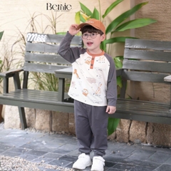 Set bộ dài tay raplang chất cotton họa tiết Happy Zoo kèm quần dài size 10 tới 27kg BERNIE H1025B48