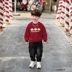 Áo thun Sweater màu đỏ áo thun dài tay hoạ tiết in gấu Happy today cho bé trai bé gái size 10 tới 30kg BERNIE T1025A73