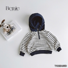Áo hoodie dài tay unisex kẻ ngang phối mũ và dây kéo cho bé trai bé gái size 9 tới 28kg BERNIE T1025A35Đ
