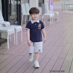 Set bộ polo tay ngắn họa tiết khủng long và ô tô kèm quần short đùi bé trai 9 tới 28kg BERNIE T0725B61