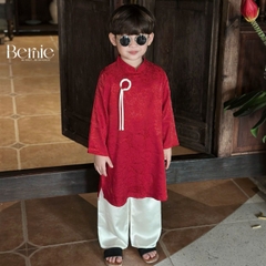 Set áo dài cách tân màu đỏ xanh bé trai Uy Vân gấm vân cát size 9 đến 25kg BERNIE T1025B01