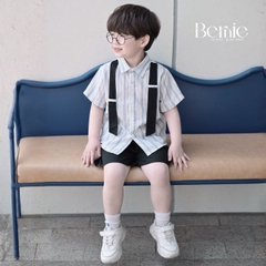 Set sơ mi sọc dây đai Urban bé trai phong cách công tử quần short BERNIE T1025B36Đ