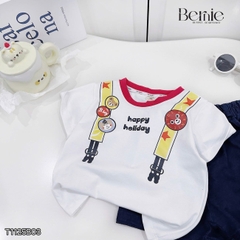 Set bộ tay ngắn bé trai áo cotton phối quần short da cá Happy Holiday size 9kg tới 28kg BERNIE KIDS T1125B03