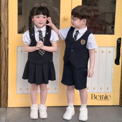 Set vest gile đồng phục đôi học sinh phong cách hàn quốc cho bé trai bé gái kèm cà vạt size 9 tới 28kg BERNIE H1125B25