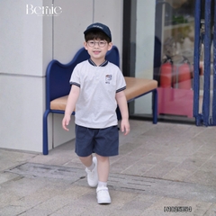 Set bộ tay ngắn áo cổ trụ họa tiết Gấu bóng chày kèm quần short bé trai size 9 tới 28kg BERNIE H1025B54