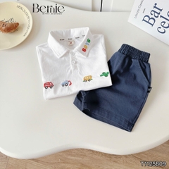Set bộ polo Xe sắc màu cho bé trai áo thun polo tay ngắn và quần short jean size 9 tới 28kg BERNIE T1125B09