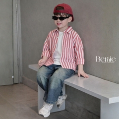 Set đồ áo sơ mi dài tay kèm quần jean và áo thun bên trong, set sơ mi dài sọc kẻ phong cách hàn quốc 1 đến 7 tuổi BERNIE H1025B77Đ