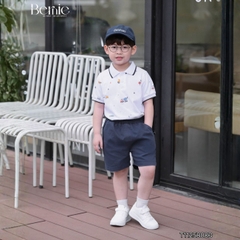 Set bộ Polo Xe tinh nghịch cho bé trai áo thun polo tay ngắn và quần short kaki size 9 tới 28kg BERNIE T1125B08Đ