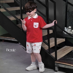 Set bộ Polo Crab màu đỏ cho bé trai áo thun polo tay ngắn và quần short kaki họa tiết size 9 tới 28kg BERNIE H1225B20Đ