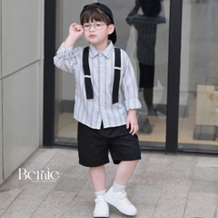 Set sơ mi dài tay phối sọc dây đai Urban bé trai phong cách công tử kèm quần dài BERNIE T1025B37Đ