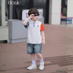 Set bộ polo tay ngắn họa tiết thêu Birthday Bernie cho bé trai kèm quần short jean size 9 tới 28kg BERNIE H1025B52