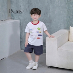  Set bộ tay ngắn cho bé trai áo thun họa tiết Trafic sắc màu phối quần short size 9kg tới 28kg BERNIE T1125B05