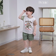 Set bộ tay ngắn phối màu họa tiết Sóc và Gấu kèm quần short kaki cho bé trai 9 tới 28kg BERNIE H1025B56