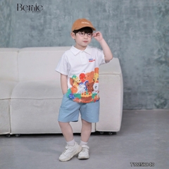 Set bộ polo cho bé trai áo tay ngắn họa tiết Memorie đa sắc kèm quần short kaki size 9 đến 25kg BERNIE T1025B84Đ 