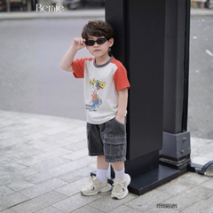 Áo thun cho bé trai tay ngắn phối màu họa tiết hoạt hình Happy size 9 tới 28kg BERNIE H1125A31