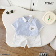 Set bộ sơ mi tay ngắn cho bé trai họa tiết kẻ Summer kèm quần short kaki size 9 đến 25kg BERNIE H1225B18Đ 