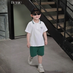 Set bộ polo tay ngắn cổ dệt thêu họa tiết Holiday xanh kèm quần short size 9 tới 28kg BERNIE T1125B14