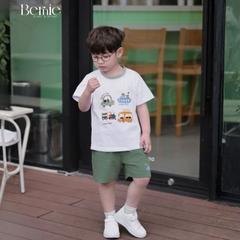 Set bộ tay ngắn thun cotton họa tiết Travel vui tươi kèm quần short cho bé trai size 9 tới 28kg BERNIE T1025B70