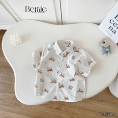  Set sơ mi 3 chi tiết áo tay ngắn họa tiết ô tô áo ba lỗ kèm quần short kaki cho bé trai 9 tới 28kg BERNIE T1125B16