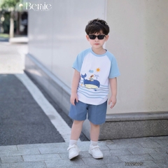 Set bộ ngắn tay raplang họa tiết Cá voi nghộ nghĩnh kèm quần short kaki cho bé trai size 9 tới 28kg BERNIE H1125B25