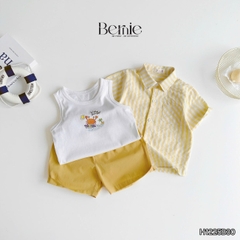 Set sơ mi 3CT Little Surfer cho bé trai áo sơ mi áo ba lỗ và quần short cho bé trai size 11 tới 28kg BERNIE H1225B30