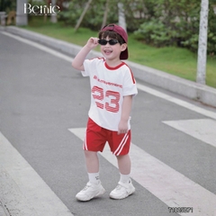 Set bộ bé trai tay ngắn phong cách thể thao họa tiết in chữ và số 23 kèm quần short size 9 tới 28kg BERNIE T1025B71